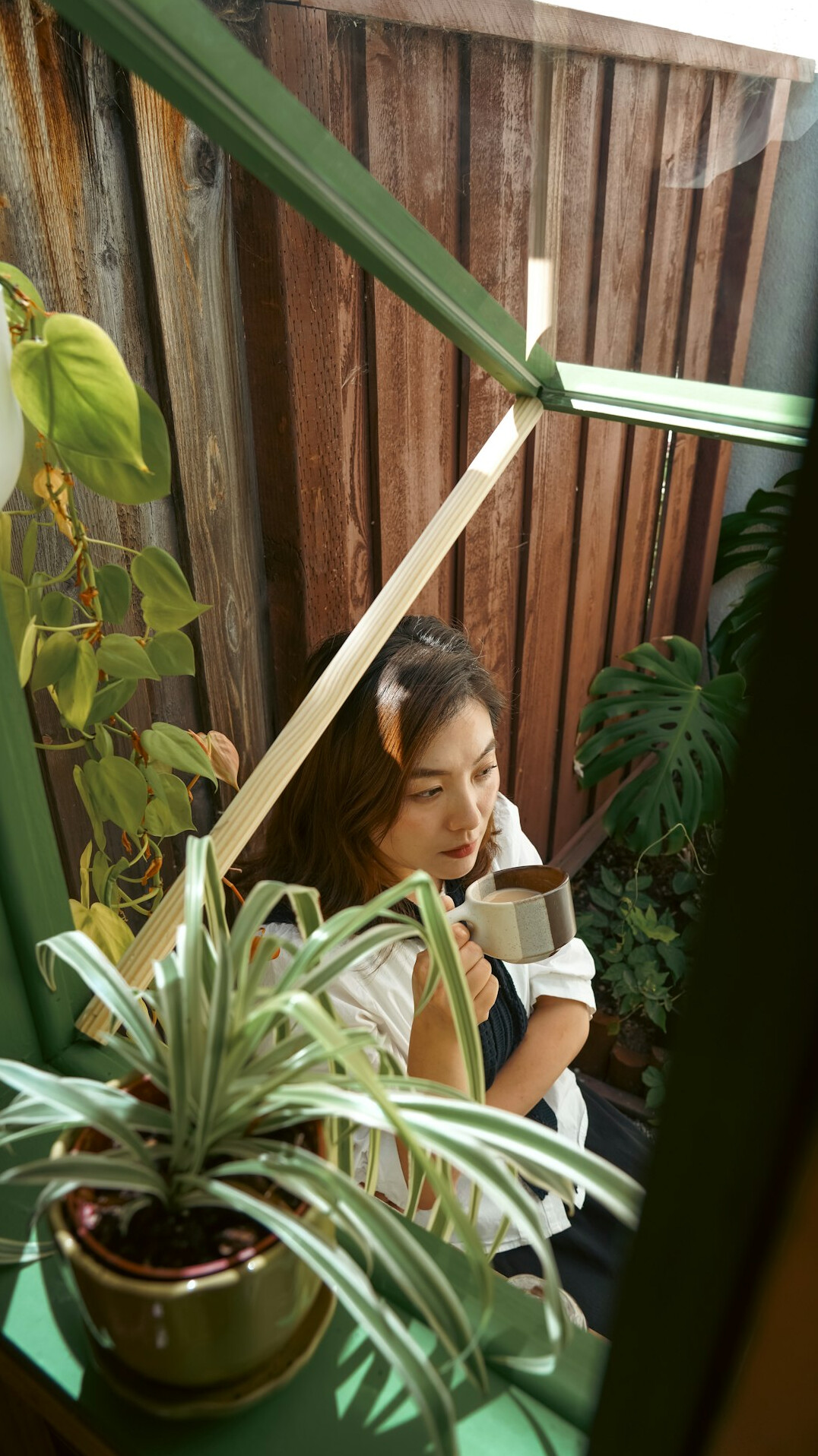 woman watering houseplants